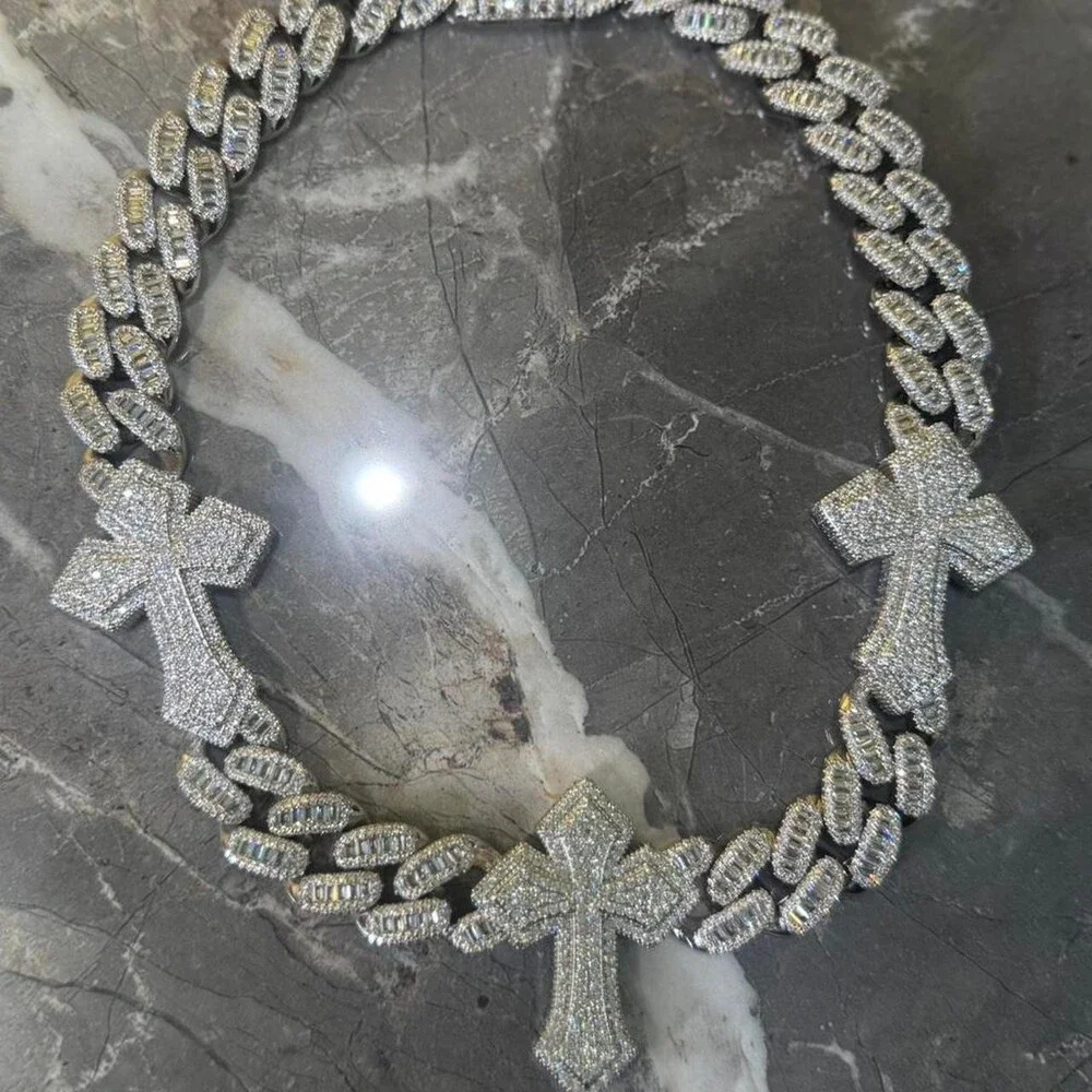 Silver Triple Cross Necklace 20 inch